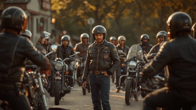 A rider looking hesitant at the edge of a group meetup, unsure how to approach